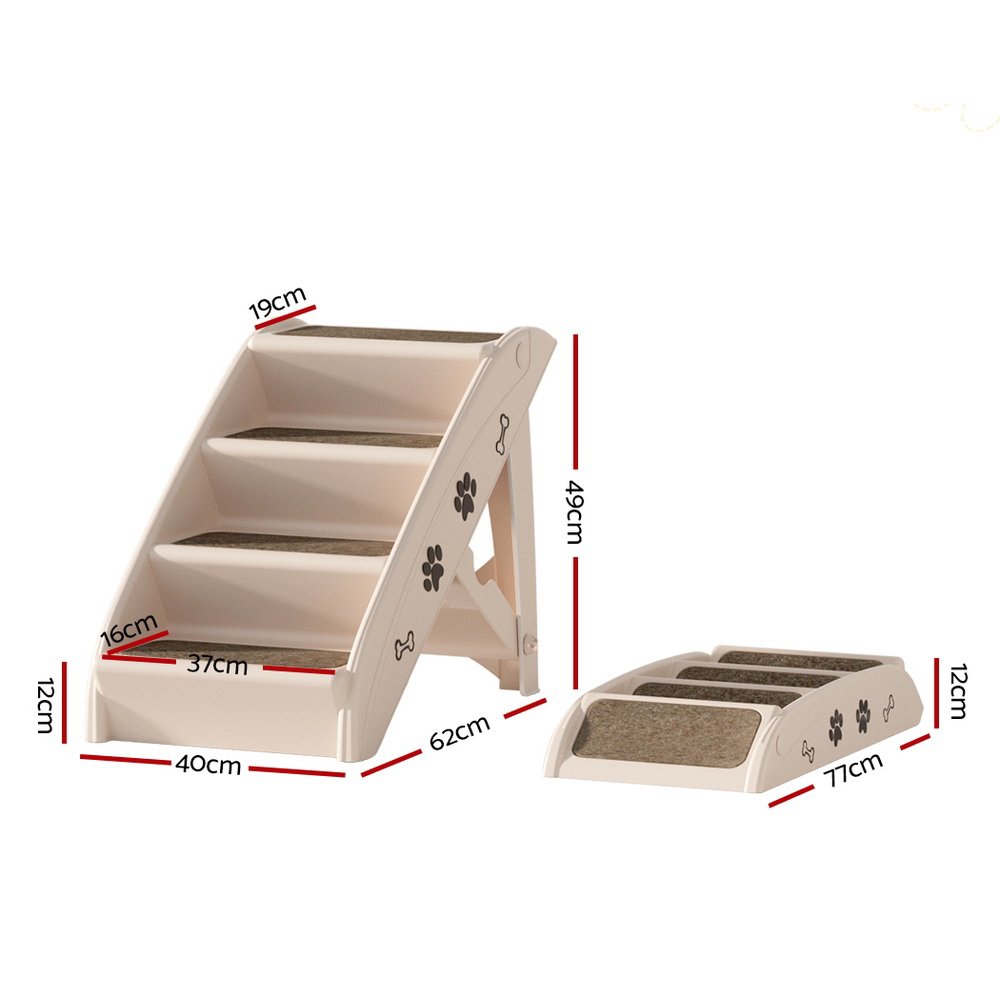 i.Pet Dog Ramp Steps For Bed Sofa Car Pet Stairs Ladder Portable Foldable Beige - Image 2