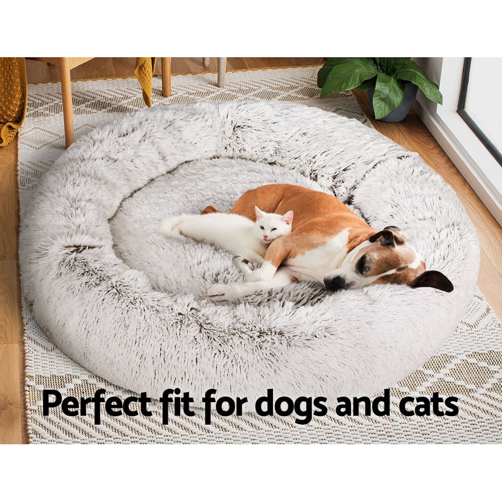 i.Pet Pet Bed Dog Cat 110cm Calming Extra Large Soft Plush White Brown - Image 7