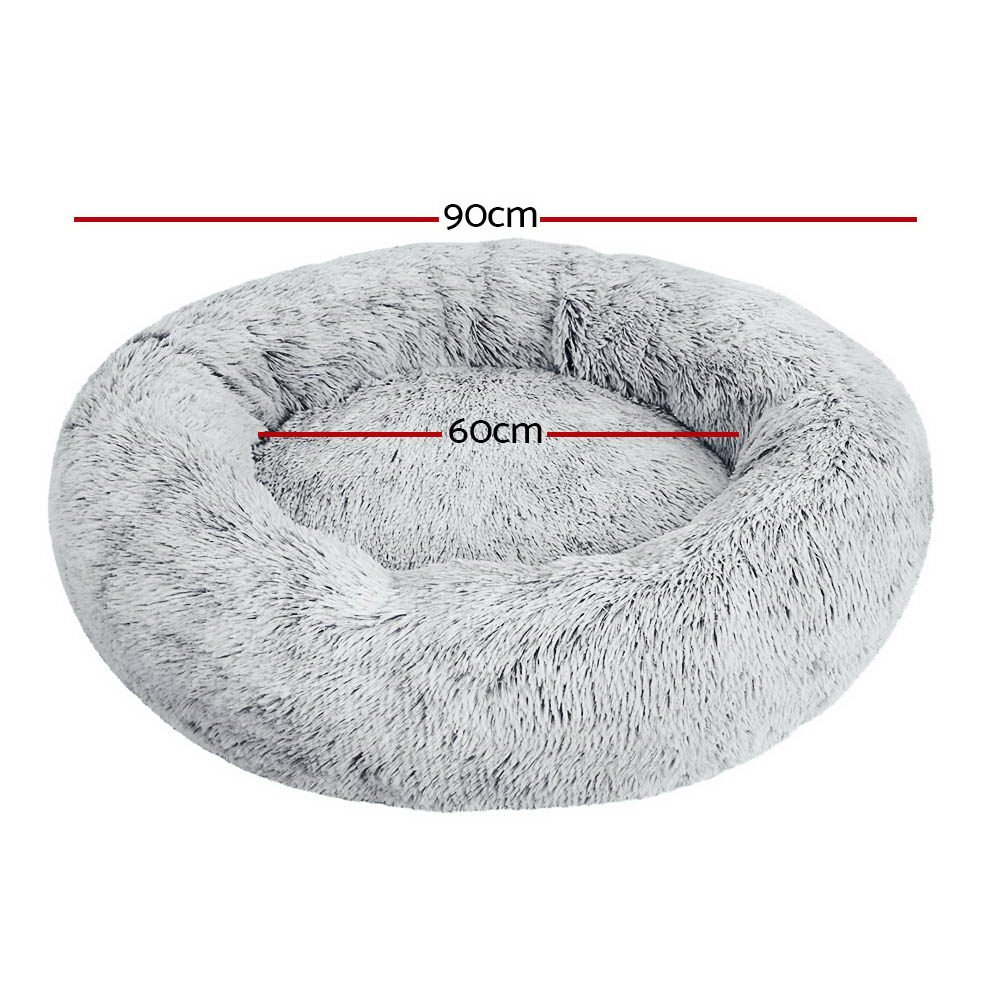 i.Pet Pet Bed Dog Cat 90cm Large Calming Soft Plush Light Charcoal - Image 2