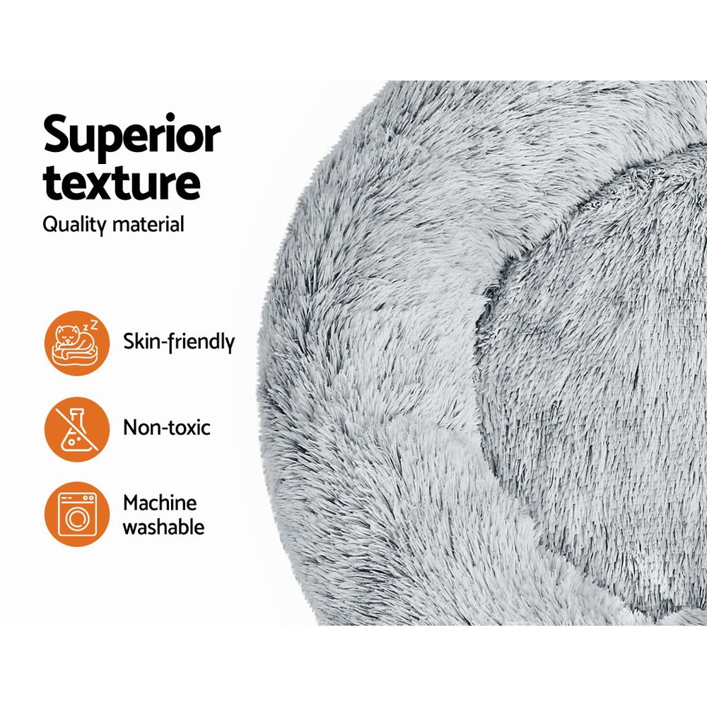 i.Pet Pet Bed Dog Cat 90cm Large Calming Soft Plush Light Charcoal - Image 4