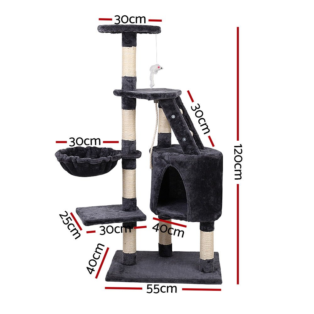 i.Pet Cat Tree 120cm Tower Scratching Post Scratcher Wood Condo House Bed Toys - Image 2