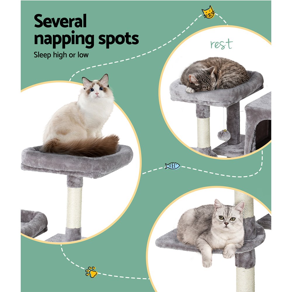 i.Pet Cat Tree 103cm Tower Scratching Post Scratcher Wood Condo House Trees Grey - Image 6