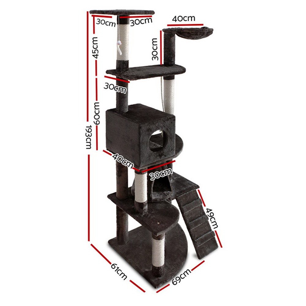 i.Pet Cat Tree 193cm Tower Scratching Post Scratcher Condo House Trees Grey - Image 2