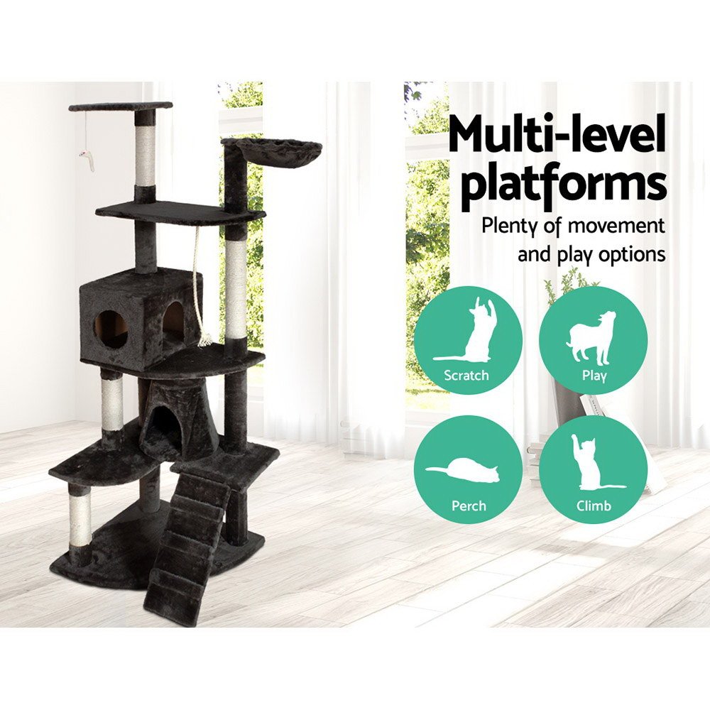 i.Pet Cat Tree 193cm Tower Scratching Post Scratcher Condo House Trees Grey - Image 3