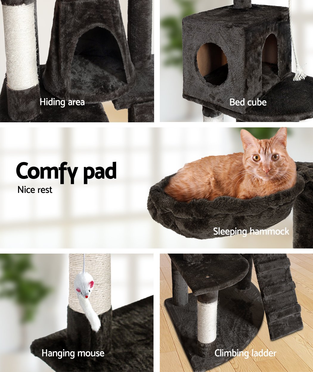 i.Pet Cat Tree 193cm Tower Scratching Post Scratcher Condo House Trees Grey - Image 7