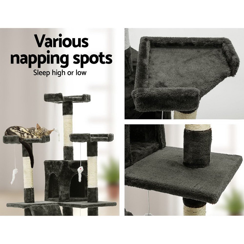i.Pet Cat Tree 180cm Tower Scratching Post Scratcher Wood Condo House Toys Grey - Image 5