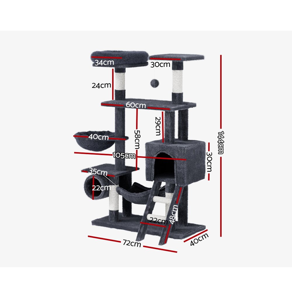 i.Pet Cat Tree 144cm Tower Scratching Post Scratcher Wood Condo Toys House Bed - Image 2