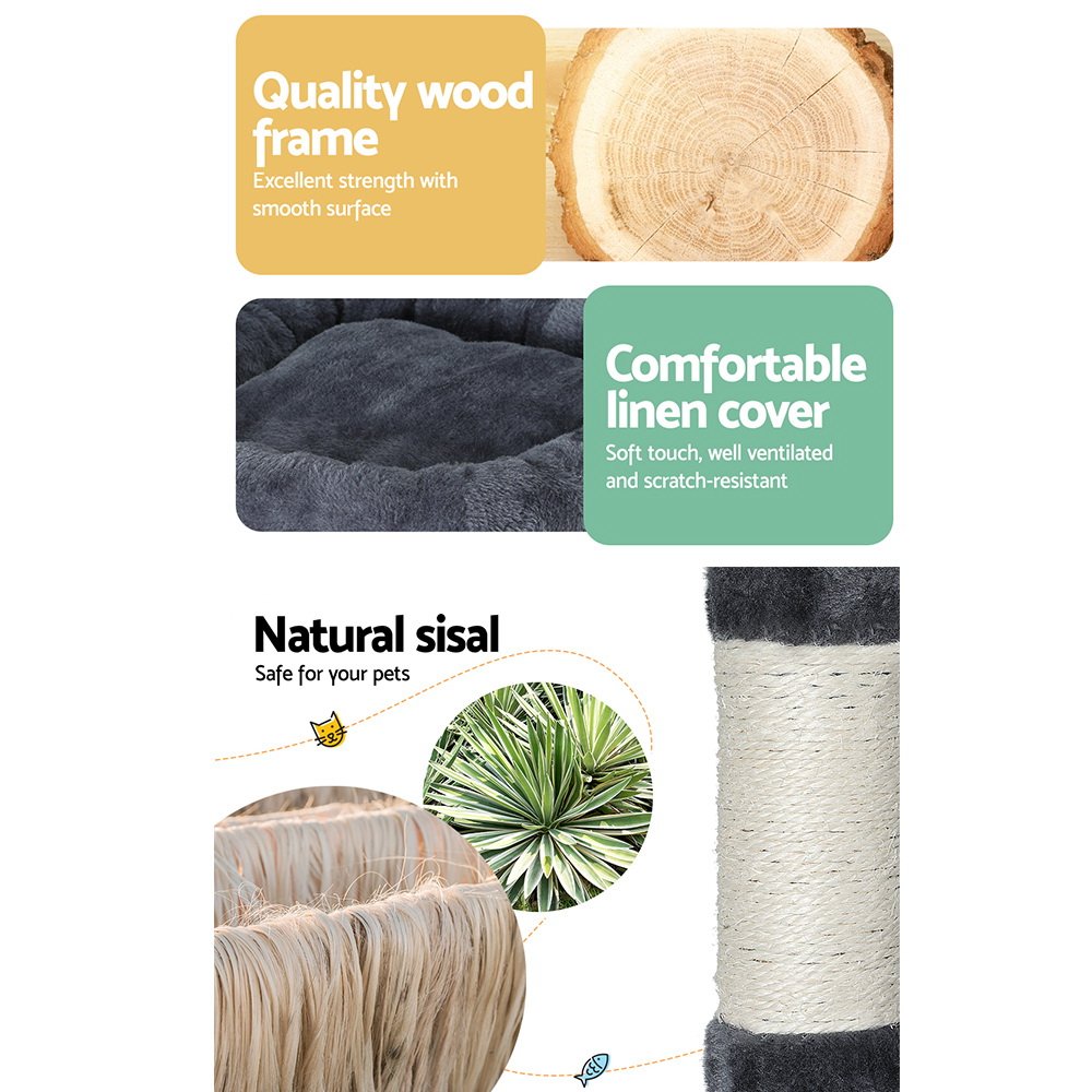 i.Pet Cat Tree 144cm Tower Scratching Post Scratcher Wood Condo Toys House Bed - Image 4