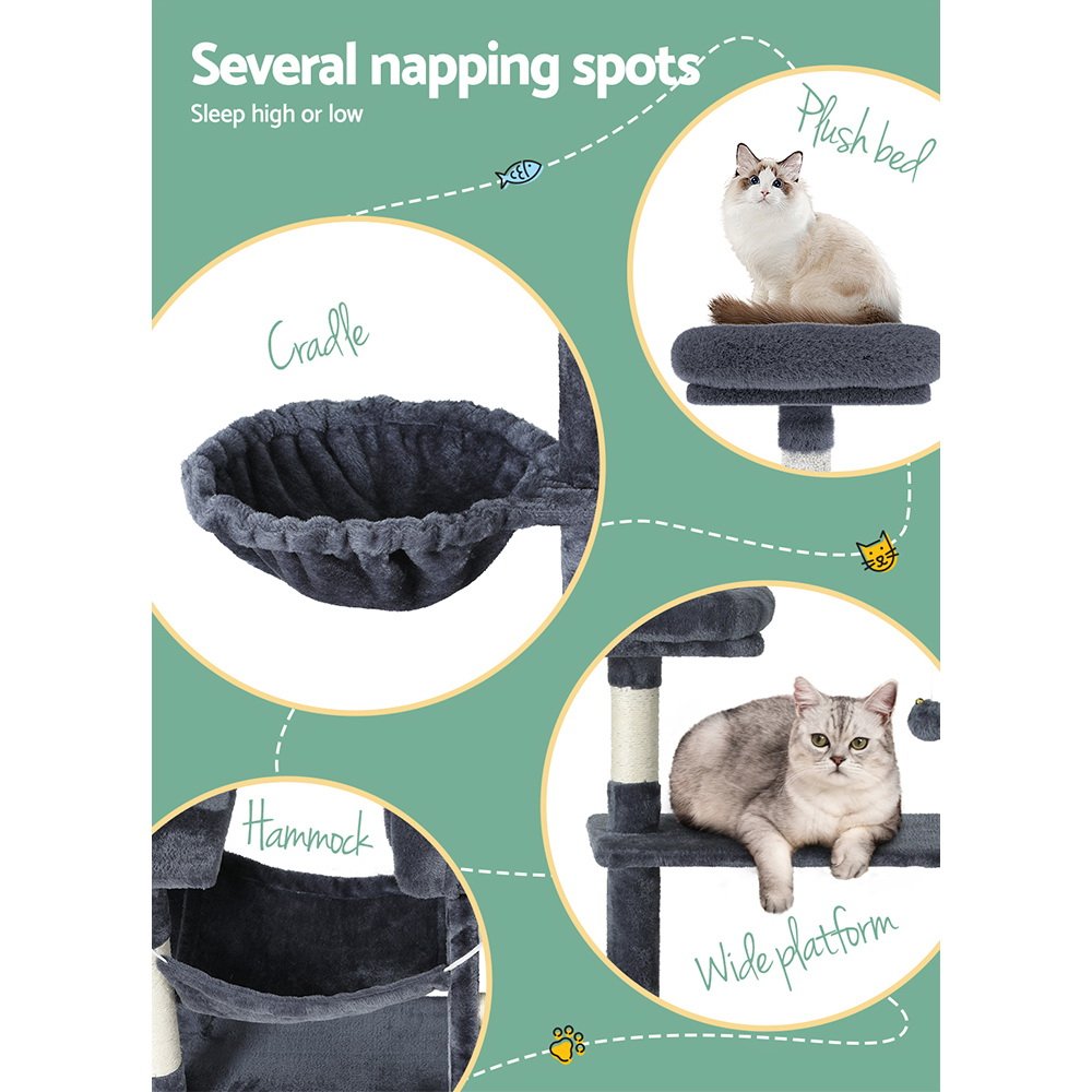 i.Pet Cat Tree 144cm Tower Scratching Post Scratcher Wood Condo Toys House Bed - Image 5