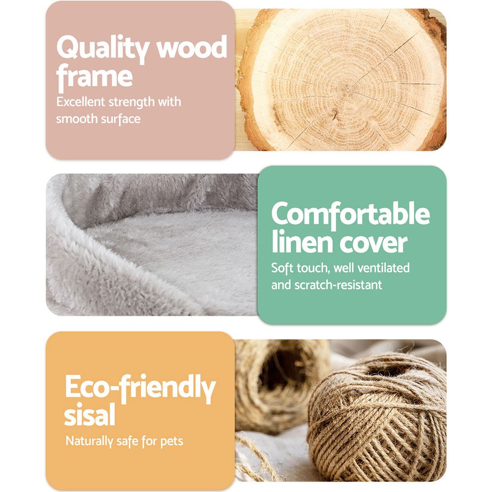 i.Pet Cat Tree 135cm Tower Scratching Post Scratcher Wood Condo House Toys Grey - Image 5