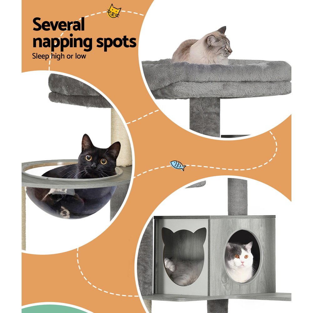 i.Pet Cat Tree 178cm Tower Scratching Post Scratcher Wood Bed Condo House Wooden Ladder - Image 5
