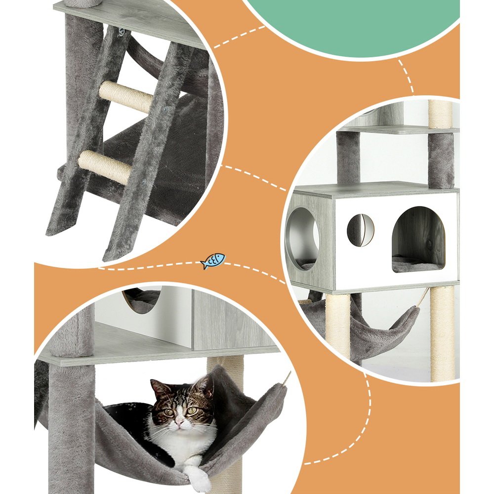 i.Pet Cat Tree 178cm Tower Scratching Post Scratcher Wood Bed Condo House Wooden Ladder - Image 6