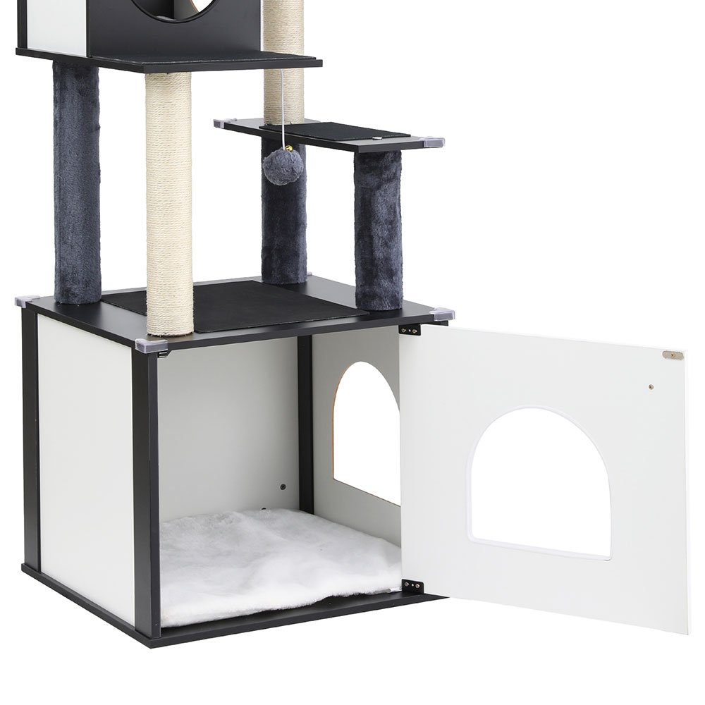 i.Pet Cat Tree Tower Scratching Post Scratcher 144cm Wood Bed Condo House Cabinet - Image 6