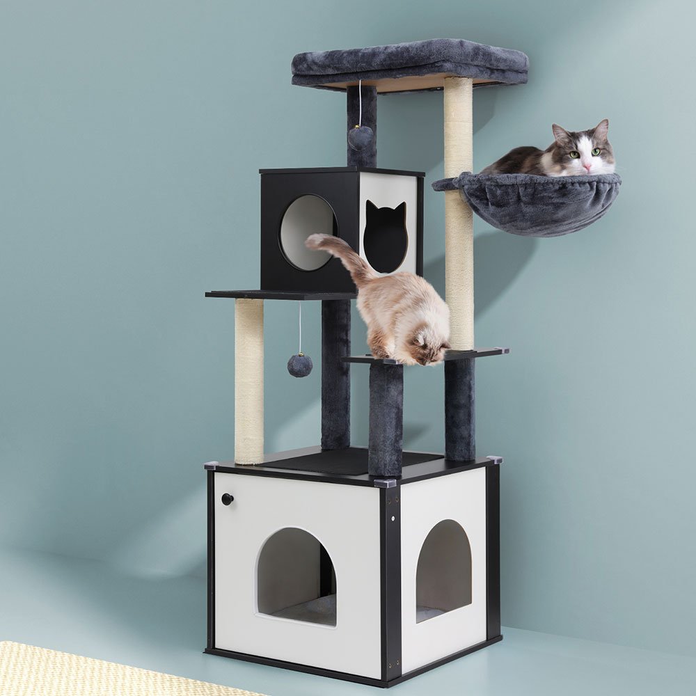 i.Pet Cat Tree Tower Scratching Post Scratcher 144cm Wood Bed Condo House Cabinet - Image 7