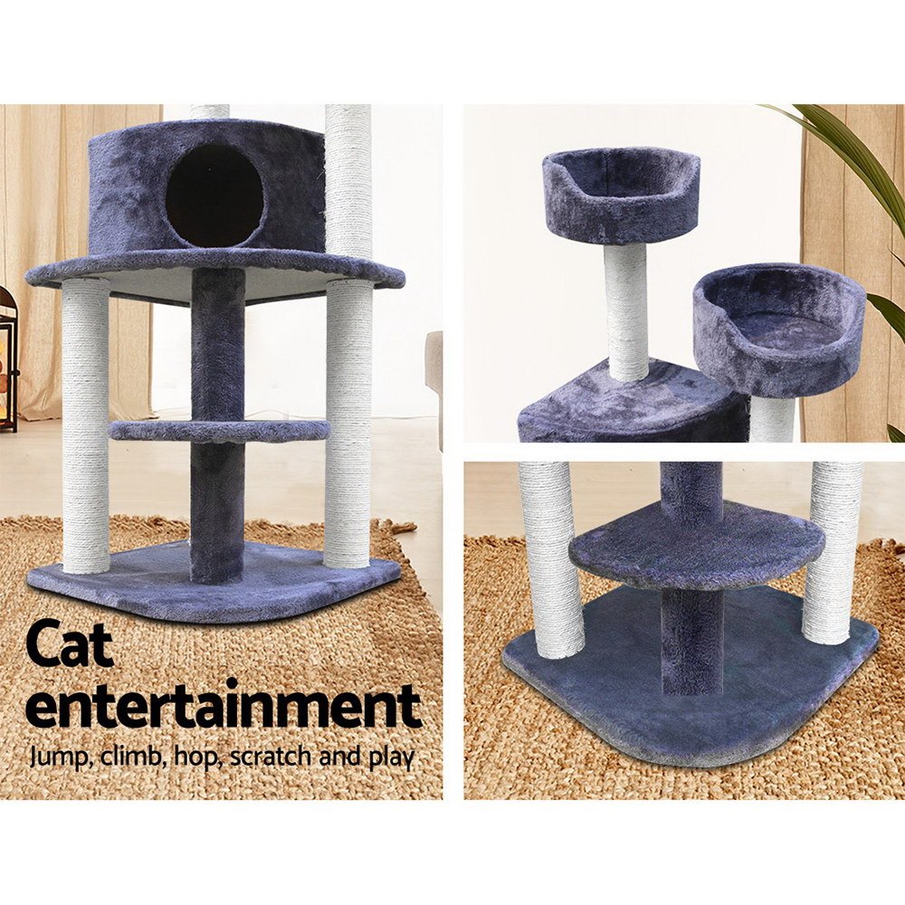 i.Pet Cat Tree 126cm Tower Scratching Post Scratcher Condo Trees House Grey - Image 5
