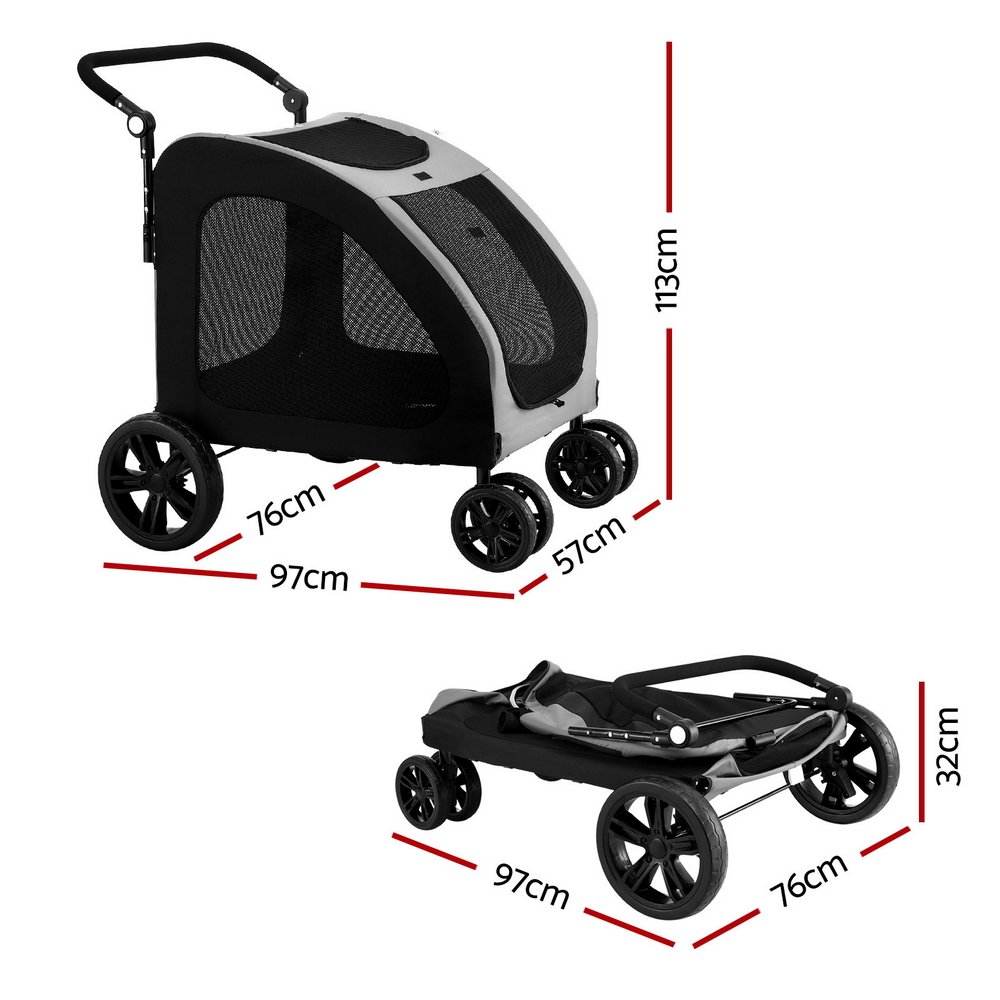 i.Pet Pet Stroller Dog Pram Large Carrier Cat Travel Foldable Strollers 4 Wheels Trolley - Image 3
