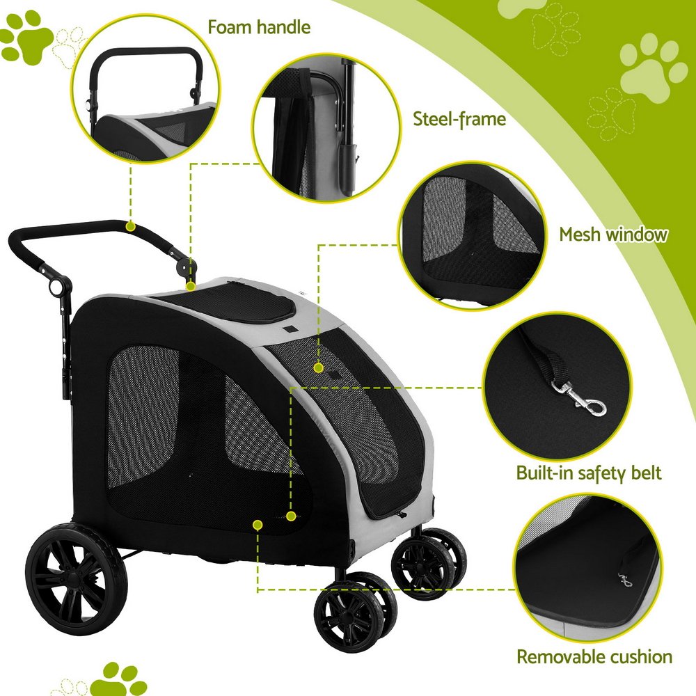 i.Pet Pet Stroller Dog Pram Large Carrier Cat Travel Foldable Strollers 4 Wheels Trolley - Image 8