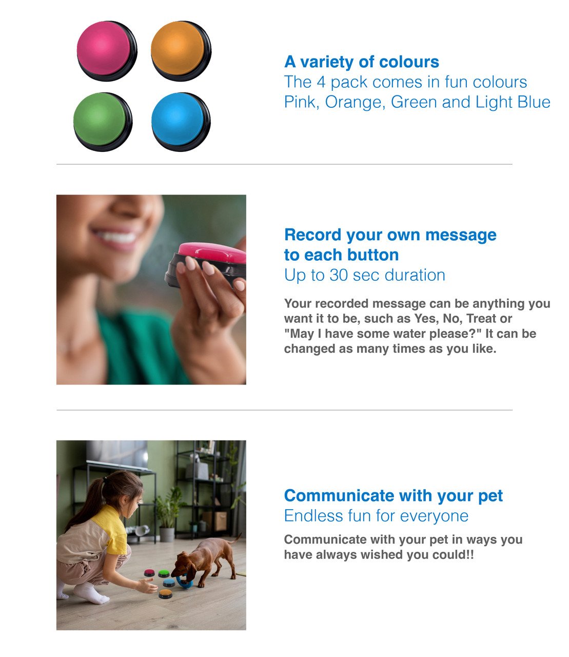 Tech4Pets 4-Pack Talking Buttons for Interactive Pet Communication - Image 2