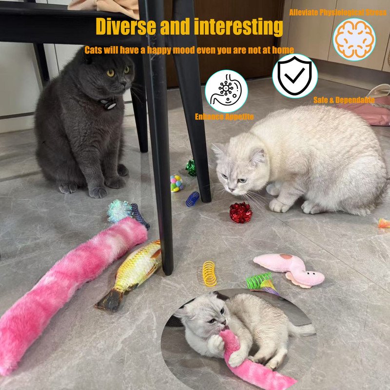 Pet Products Cat Toys,Interactive Kitten Toy for Indoor Kitty Exercise 14 Piece with Fish Catnip Spiral Spring, Tube, Crinkle Balls Helps Reduce Stress & Provide Anxiety Relief for Cats - Image 2