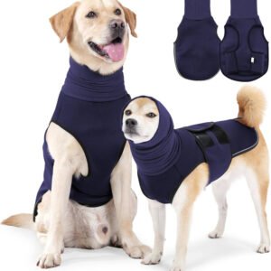 Pet Products Dog Anxiety Vest and Coat, Vet Visits and Separation - Keep Pet Calm, Dog Jacket for Thunder, Fireworks, Anti Anxiety Vest for Dogs and Cat Body and Ear, Dark Blue, S