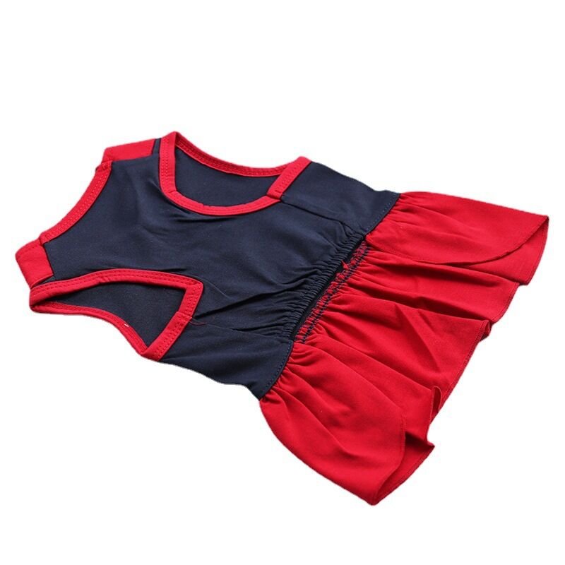 Pet products 2-Piece Dog Summer Dress Set - Team Spirit & SUPER ADORABLE Designs, Red White Stripes & Navy Blue, Peter Pan Collar, Cute Fit for Dogs(L) - Image 4