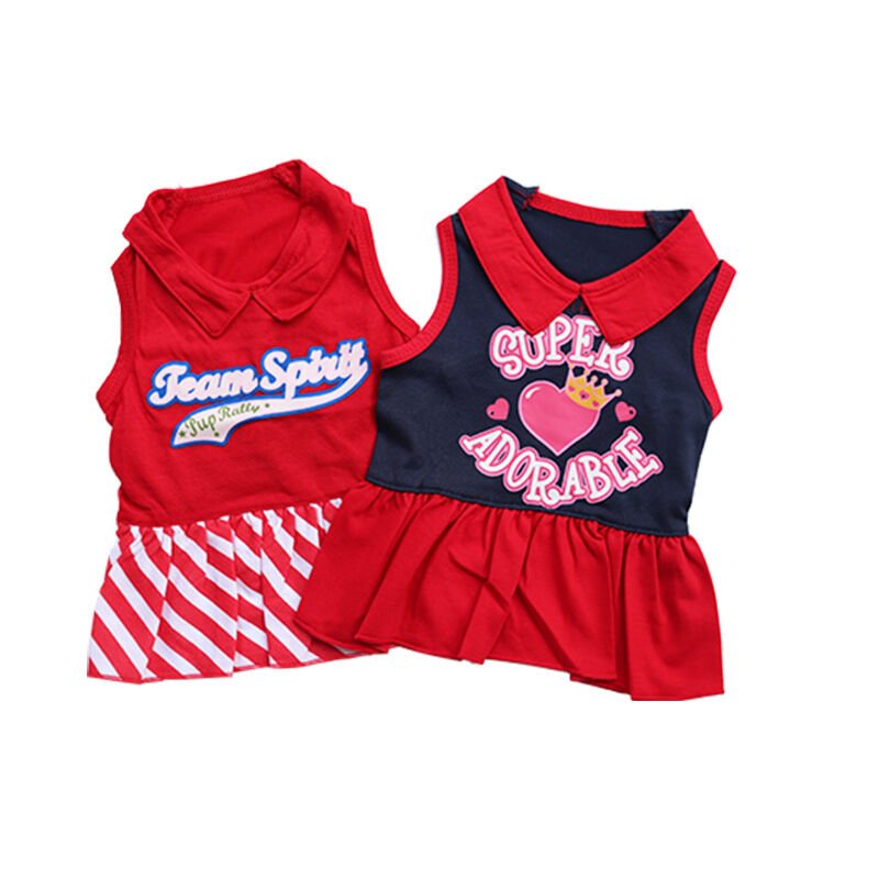 Pet products 2-Piece Dog Summer Dress Set - Team Spirit & SUPER ADORABLE Designs, Red White Stripes & Navy Blue, Peter Pan Collar, Cute Fit for Dogsï¼ˆXSï¼‰