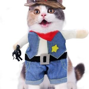pet products Small Dog Cowboy Costume with Hat 2pcs Funny Halloween Chucky Costumes Cool West Cowboy Uniform Puppy Denim Overalls Western Cosplay Sheriff Outfits Cat Apparel