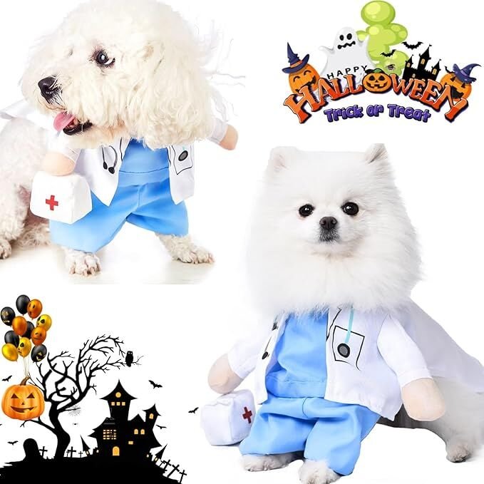 pet products Funny Small Dog Doctor Coat Onesie - Cat & Puppy Halloween Costume - Doctor Uniform Apparel - Image 3