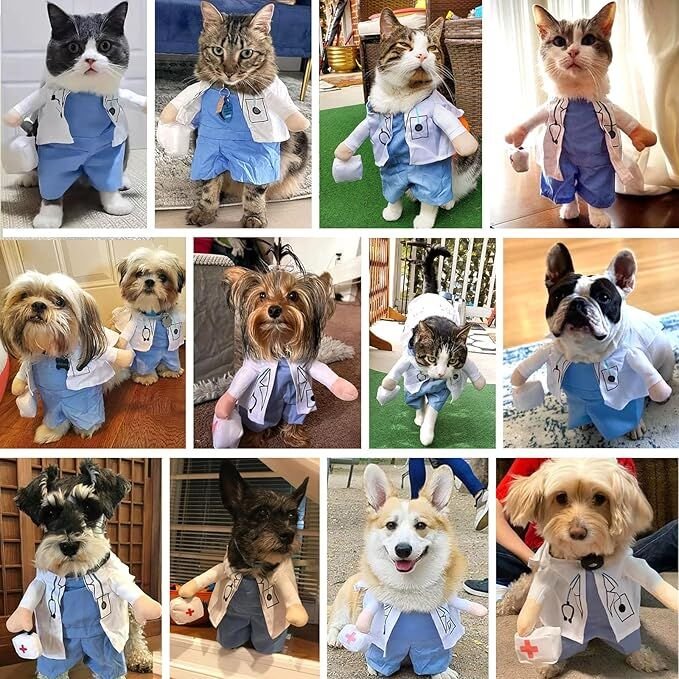 pet products Funny Small Dog Doctor Coat Onesie - Cat & Puppy Halloween Costume - Doctor Uniform Apparel - Image 5