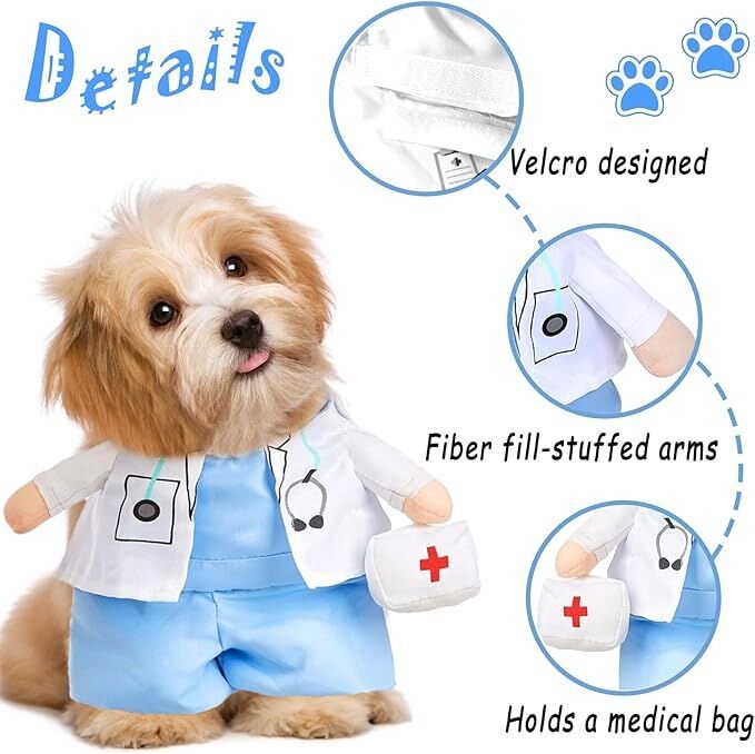 pet products Funny Small Dog Doctor Coat Onesie - Cat & Puppy Halloween Costume - Doctor Uniform Apparel - Image 6