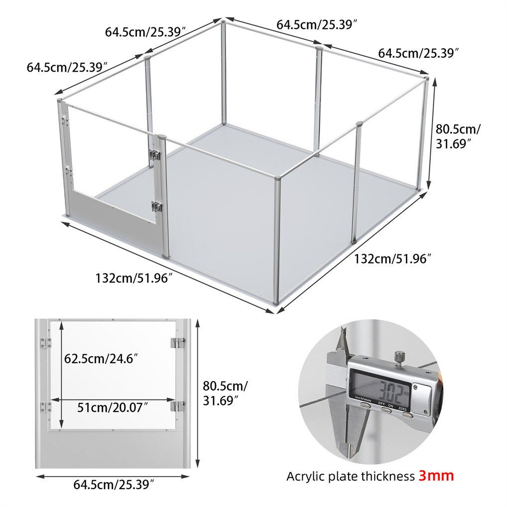 Large Acrylic Dog Playpen 132x132x80.5cm, 8 Panels Cage - Image 2