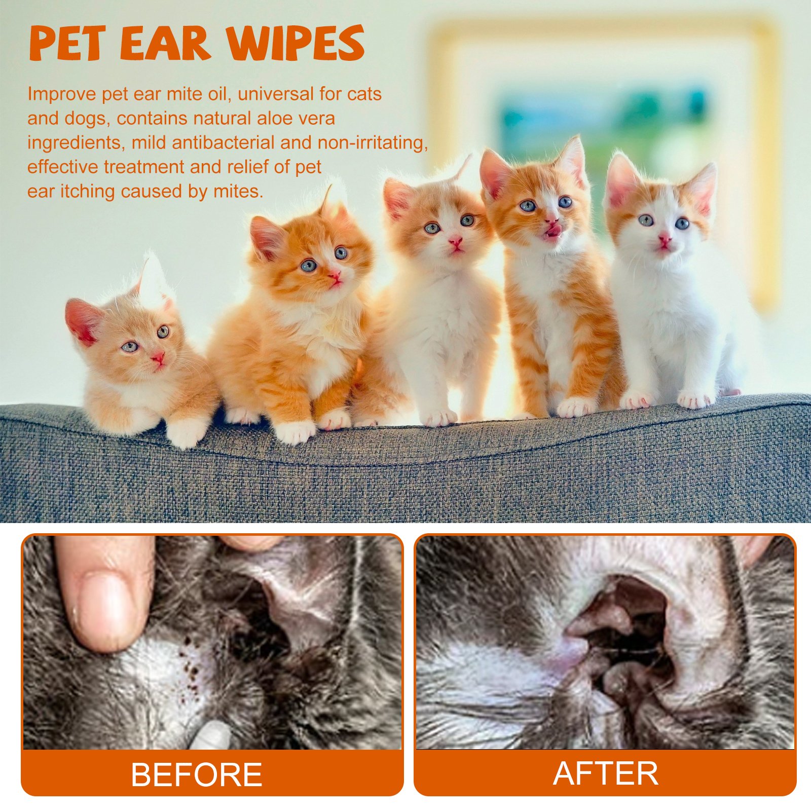 Yegbong Pet Ear Wipes, Pet Ear Cleaning Deodorizing Removing Mite And Earwax Cleaning Wipes - Image 4