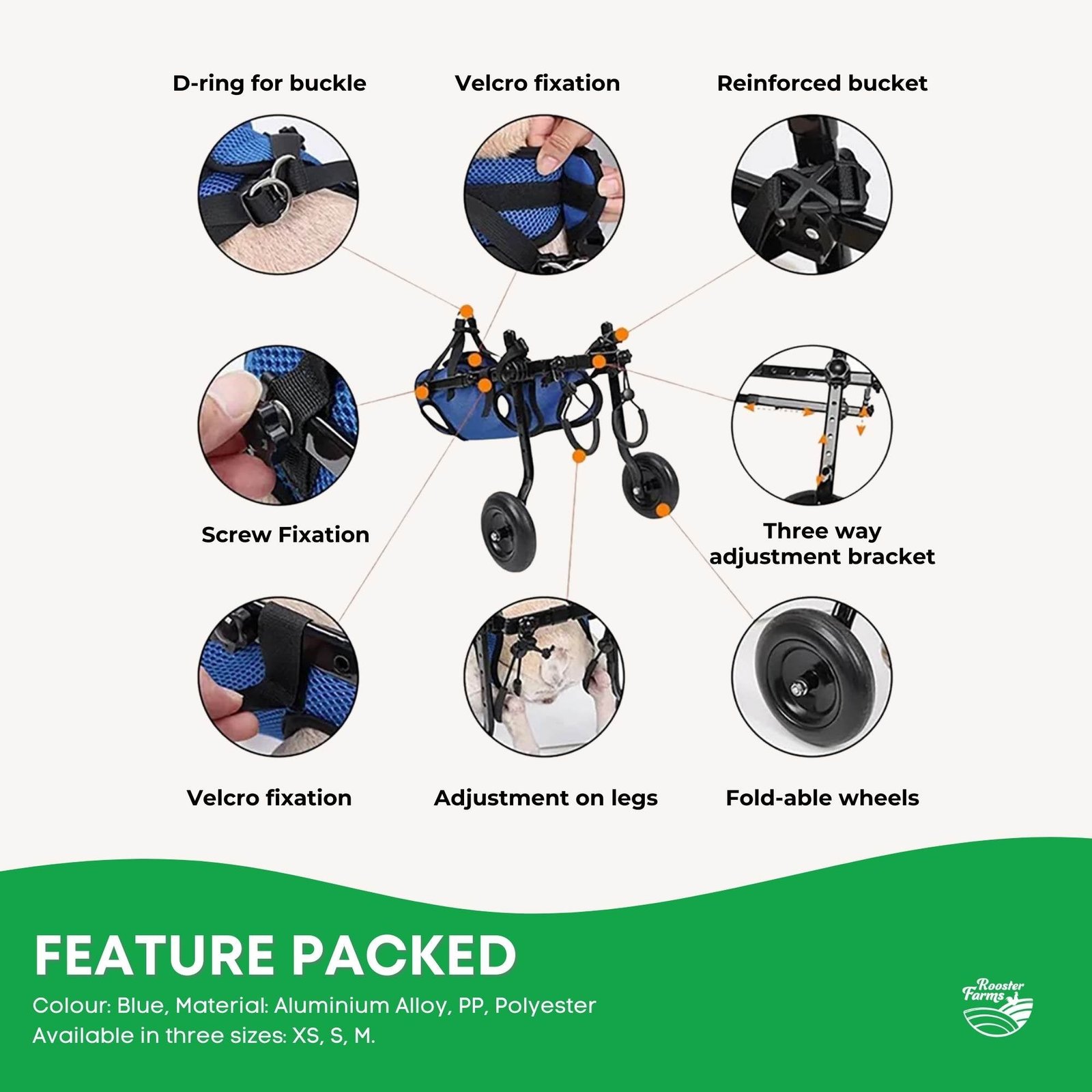 Rooster Farms Little Dog Wheelchair Medium Harness - Adjustable Back Leg Aid - Image 5