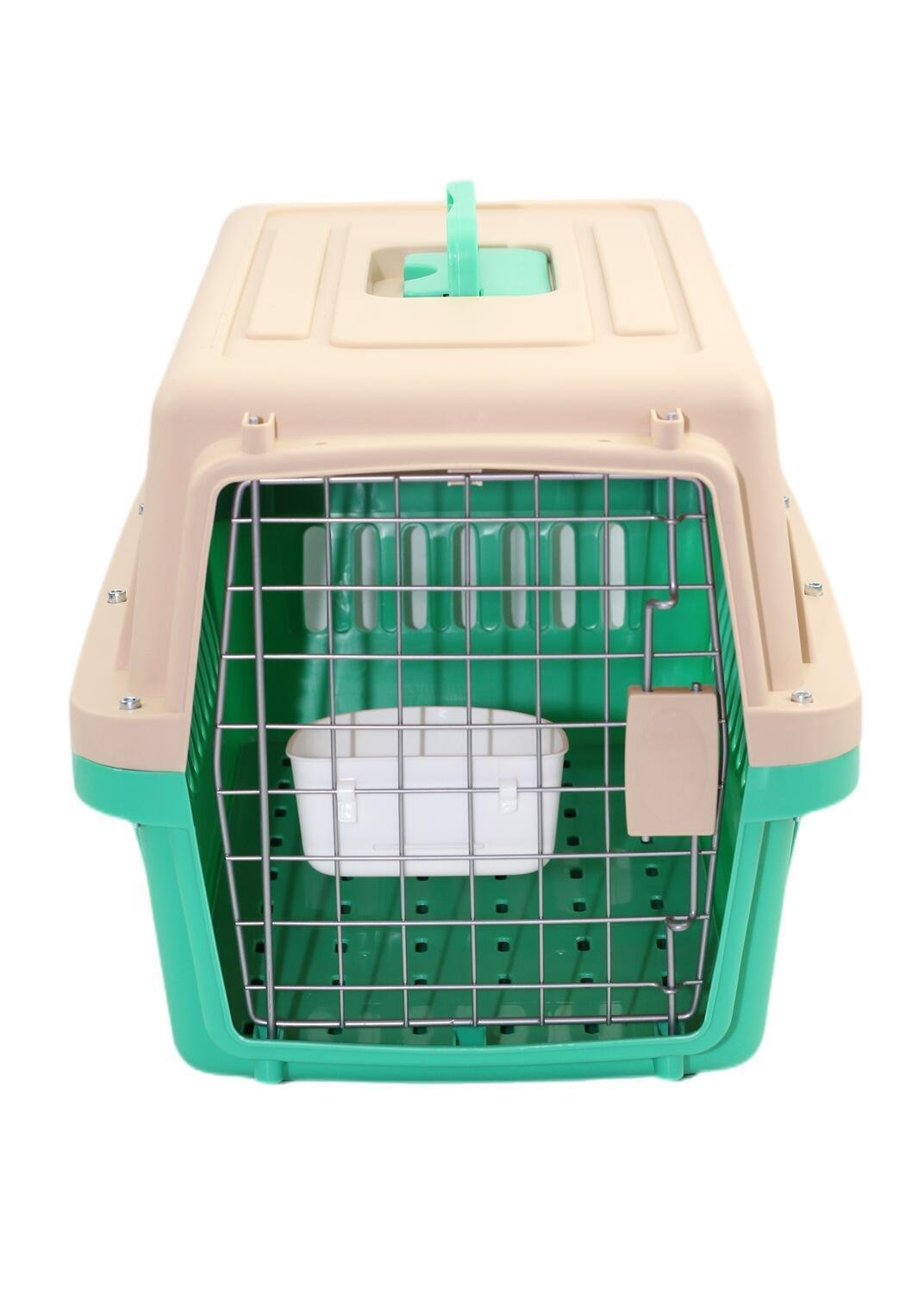 YES4PETS Small Dog Cat Crate Pet Airline Carrier Cage With Bowl and Tray-Green - Image 2