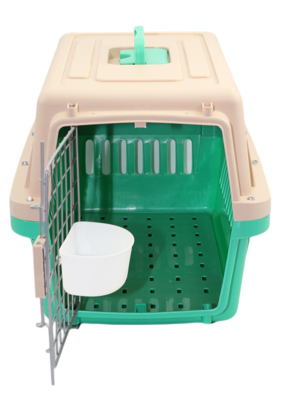 YES4PETS Small Dog Cat Crate Pet Airline Carrier Cage With Bowl and Tray-Green - Image 3