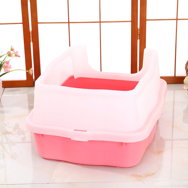 YES4PETS Large Deep Cat Kitty Litter Tray High Wall Pet Toilet Grid Tray With Scoop Pink - Image 3