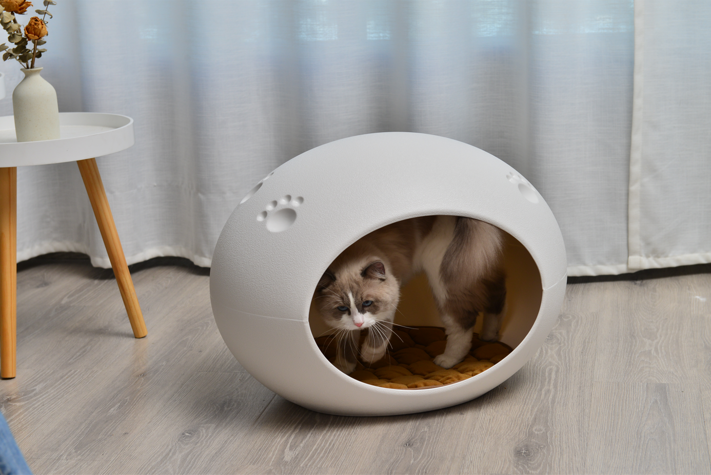 YES4PETS Medium Cave Cat Kitten Box Igloo Cat Bed House Dog Puppy House White - Image 3