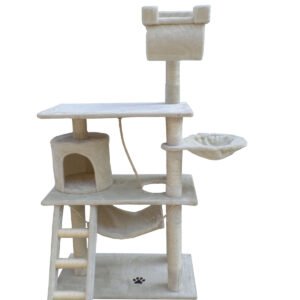 YES4PETS 140 cm Cat Scratching Post Tree W ladder & Hammock-Beige