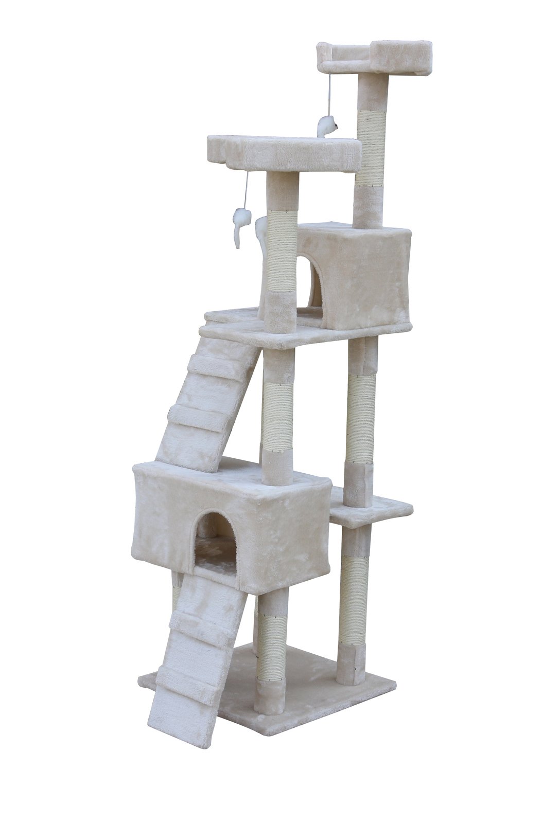 YES4PETS 170cm Cat Scratching Post Tree Post House Tower with Ladder Furniture Beige - Image 2