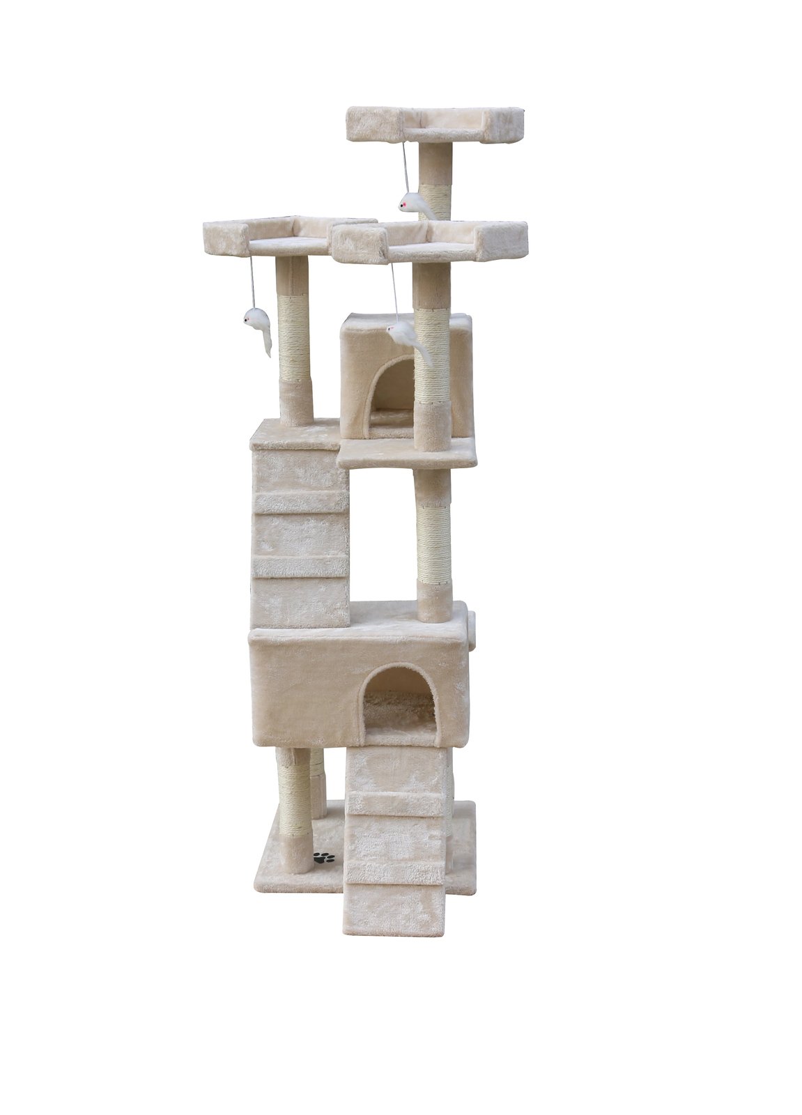 YES4PETS 170cm Cat Scratching Post Tree Post House Tower with Ladder Furniture Beige - Image 3