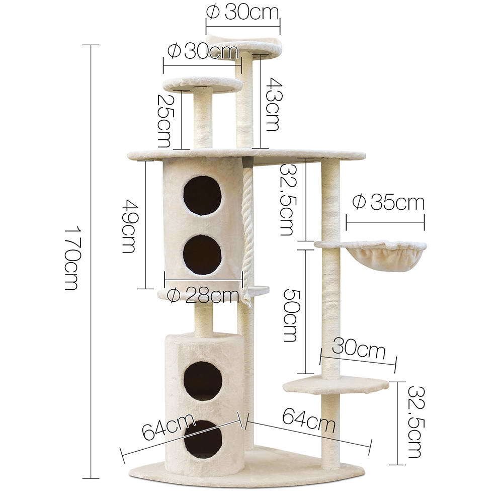 YES4PETS 170cm XL Multi Level Cat Scratching Post Tree Post House Tower-Beige - Image 2