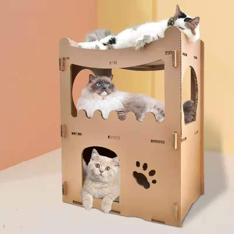 YES4PETS Cat Cardboard House Tower Condo Scratcher Pet Post Furniture Double Storey - Image 2