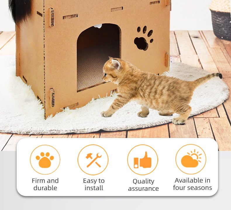 YES4PETS Cat Cardboard House Tower Condo Scratcher Pet Post Furniture Double Storey - Image 4