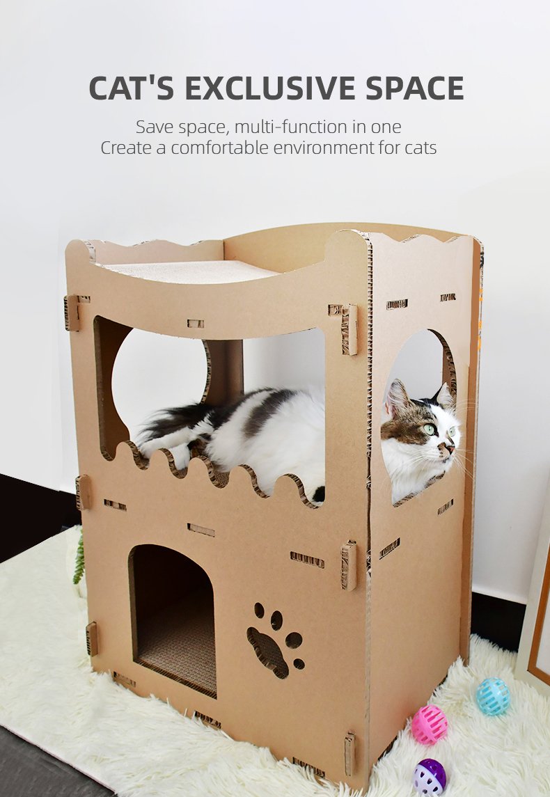 YES4PETS Cat Cardboard House Tower Condo Scratcher Pet Post Furniture Double Storey - Image 5