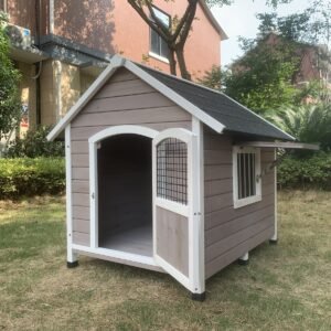 YES4PETS XL Timber Pet Dog Kennel House Puppy Wooden Timber Cabin With Door Grey