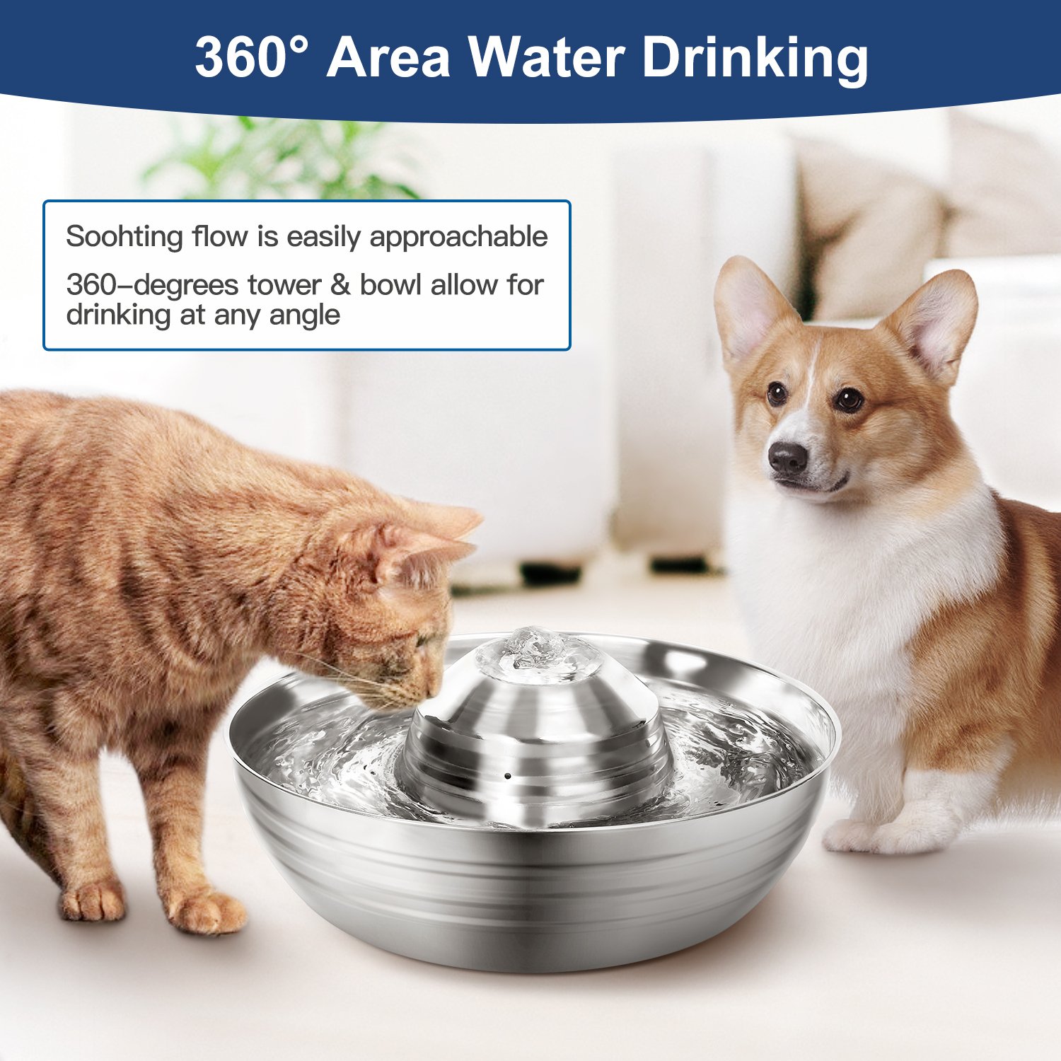 YES4PETS 2L Automatic Electric Pet Water Fountain Dog Cat Stainless Steel Feeder Bowl Dispenser - Image 2