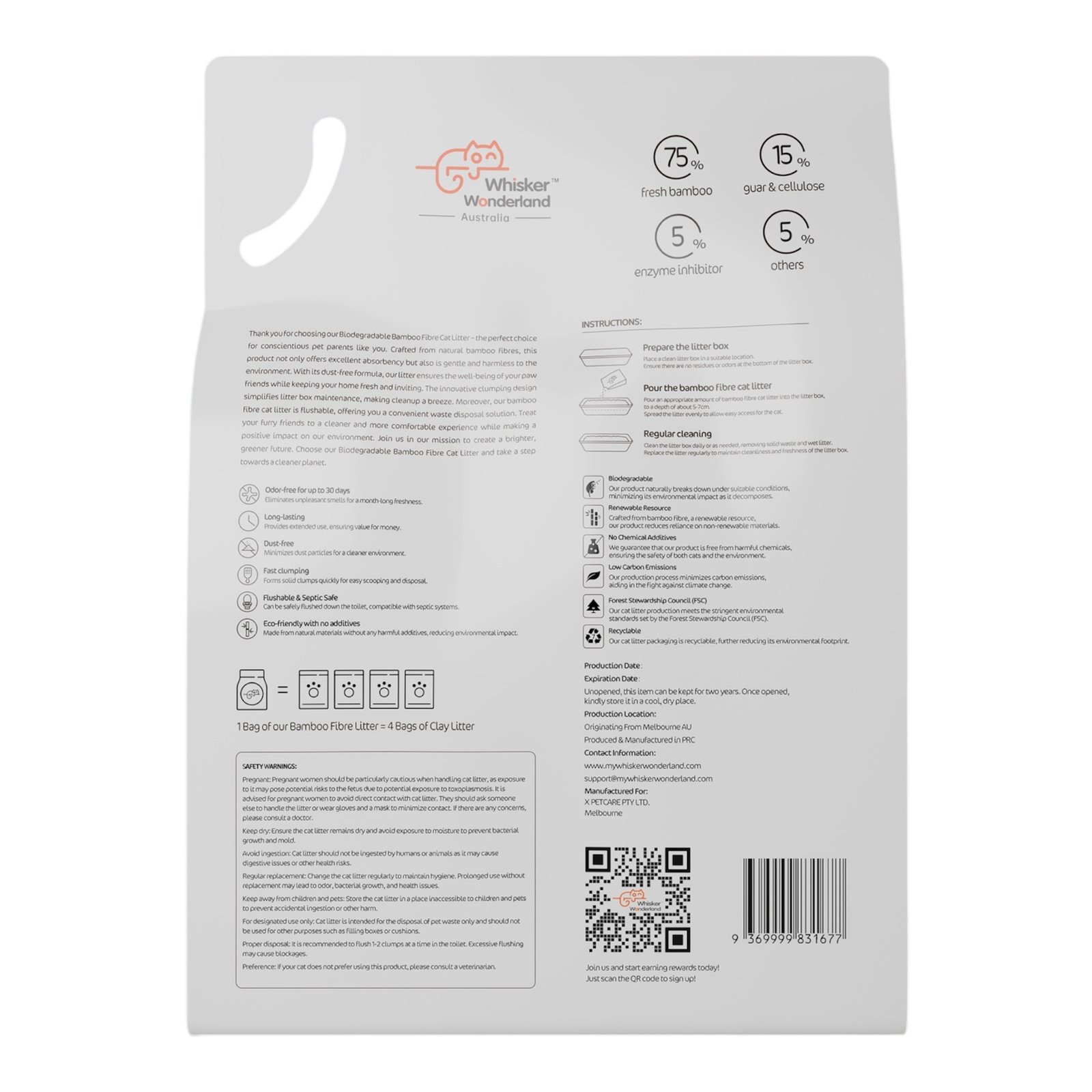 Whisker Wonderland Premium Biodegradable Bamboo Fibre Cat Litter 2KG - Fresh Bamboo Scent | Superior Odour Control, Fast Clumping & Flushable | Pet & Planet Friendly - Image 2