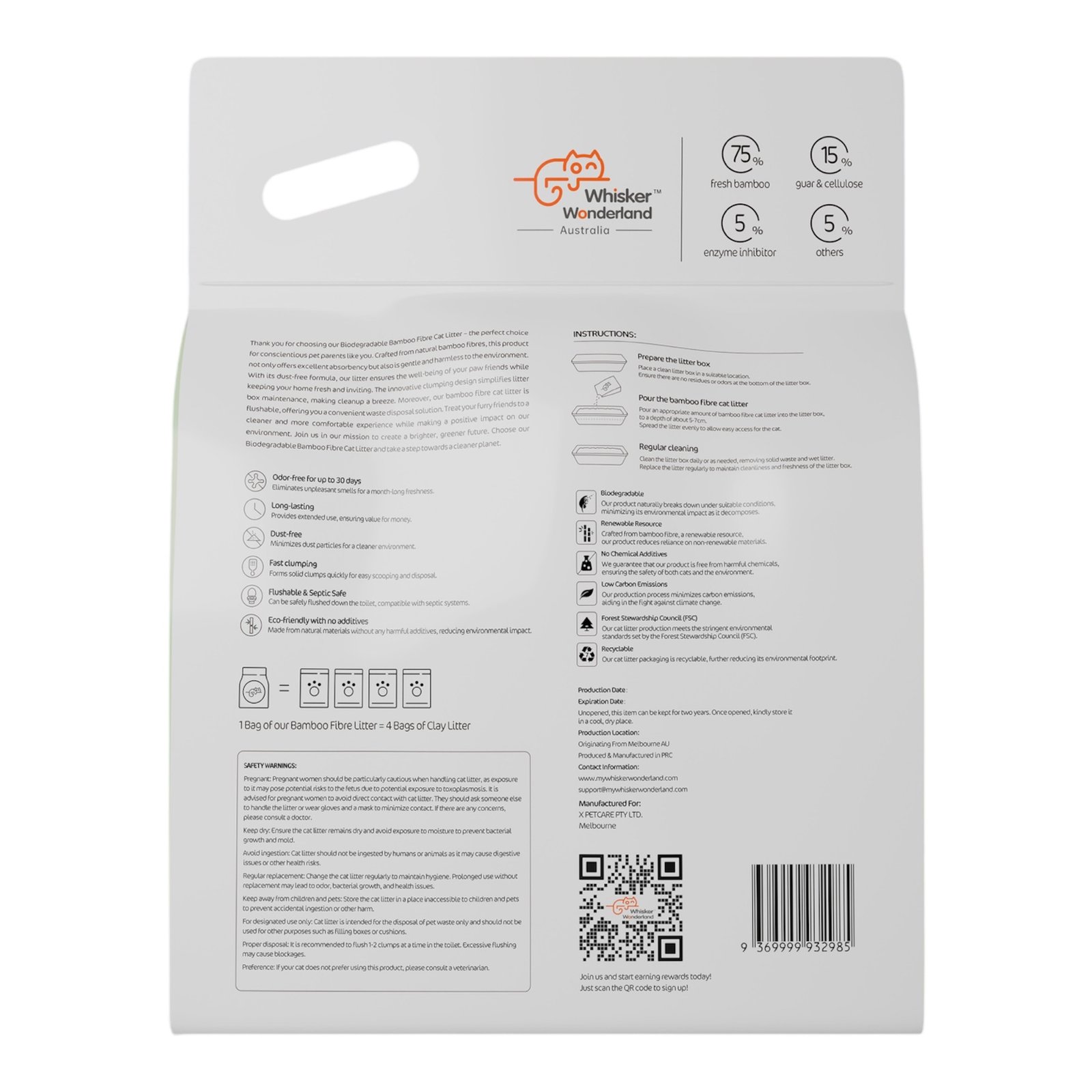 Whisker Wonderland Premium Biodegradable Bamboo Fibre Cat Litter 4KG - Fresh Bamboo Scent | Superior Odour Control, Fast Clumping & Flushable | Pet & Planet Friendly - Image 2