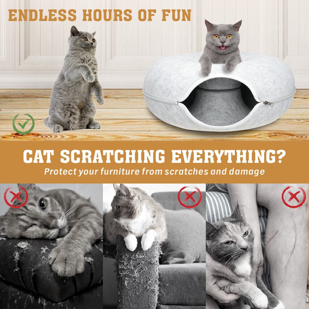 59 x 29cm Cat Tunnel Bed Dark Grey Felt Pet Puppy Nest Cave Toy Light Grey - Image 6