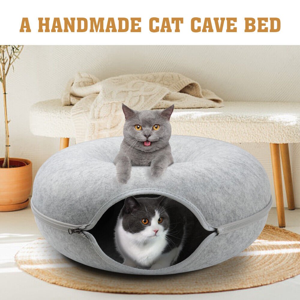 59 x 29cm Cat Tunnel Bed Dark Grey Felt Pet Puppy Nest Cave Toy Light Grey - Image 8